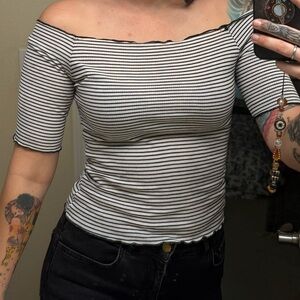 Caution To The Wind Black and White Off-Shoulder Top